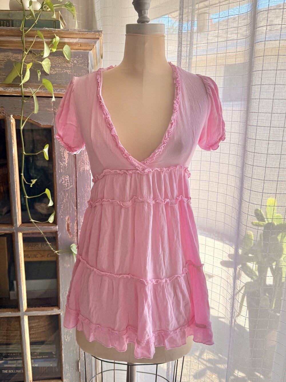 Y2K 2000s Baby Pink Babydoll Top Coquette Charlotte Russe 90s Size Medium
